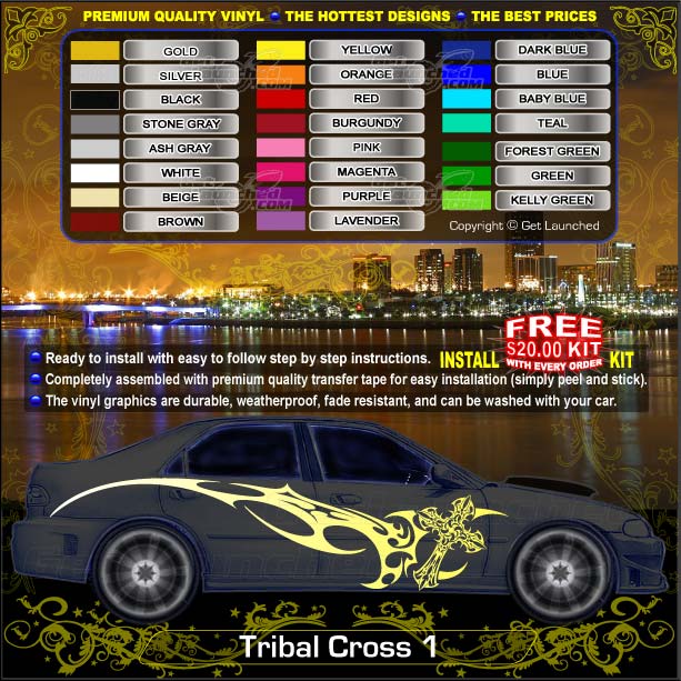 tribal cross designs. Tribal Cross Car Decals 1